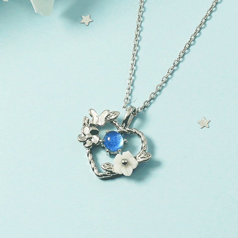 Blue Stone Flower Pendant Necklace